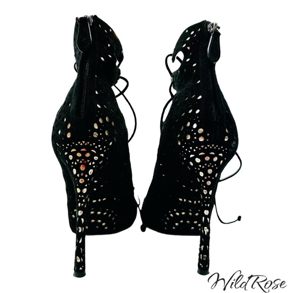 ALAIA AZZEDINE LASER CUT OUT BLACK SUEDE  GLADIATOR BOOTIE HEELS SZ 37.5 - Picture 7 of 17
